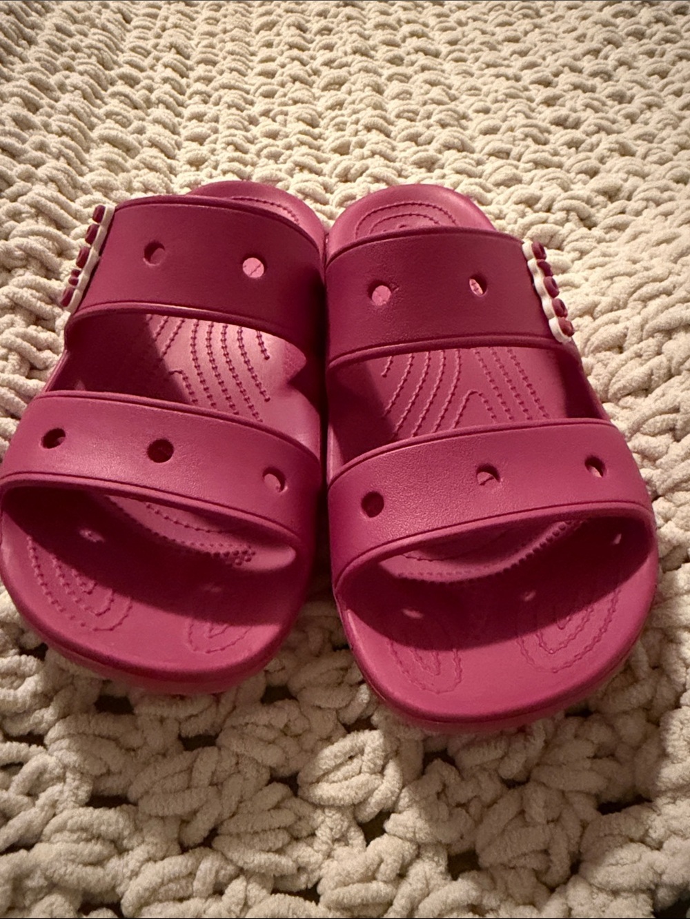 Women Crocs Double -Strap Slide Sandals in Fuchsia